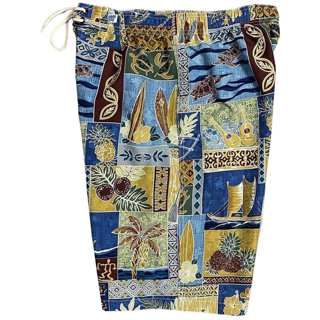 "3-Day Weekend" (Blue) Women's Elastic Waist Swim Board Shorts. REGULAR Rise + 11" Inseam