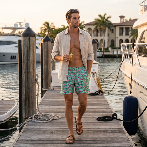 Flocking Paradise | 100% Natural Cotton | M's ELASTIC Waist Swim Trunks