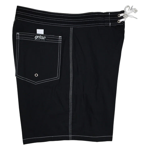 Men's 18" Solid Color Old-School Back Pocket Board Shorts by Grizzo HB (Black, Baby Blue, OR Silver)