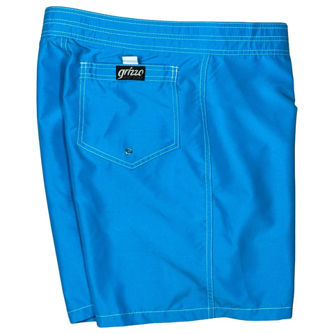 Men's 18" Solid Color Old-School Back Pocket Board Shorts by Grizzo HB (Turquoise, Royal OR Orange)