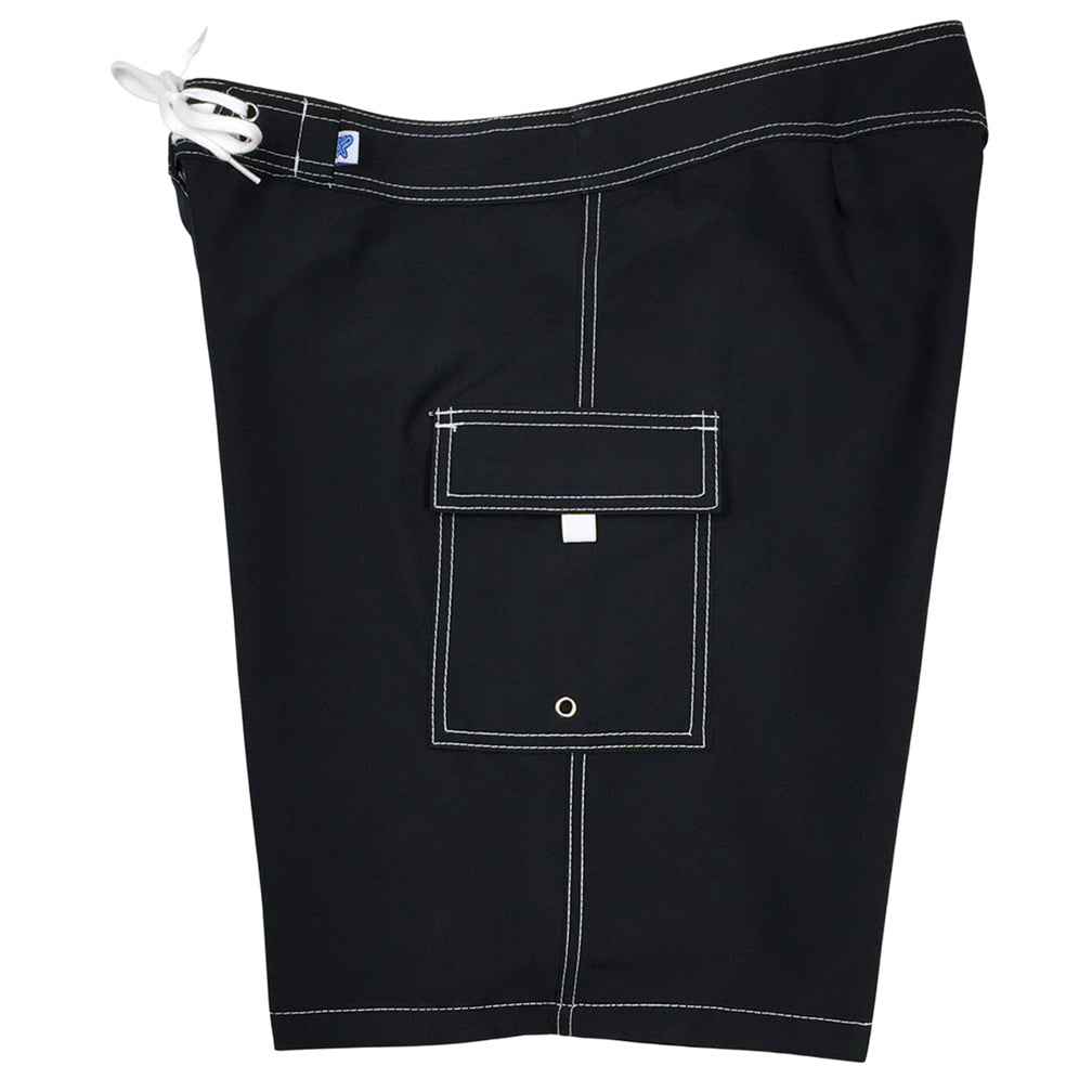 Women's 10.5" Solid Black/White Stitching (Swim) Board/Swim Shorts