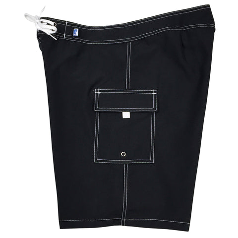 Women's 10.5" Solid Black/White Stitching (Swim) Board/Swim Shorts